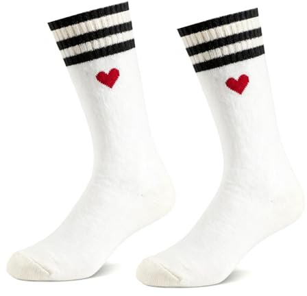 Dazhshun Tennissocken Damen 39-42,Weiß Mit Herz sportsocken lustige Socken Damen 36-42,Tennissocken Mit Streifen Herz Motiv für Freundin Partner Frauen Geburtstag Valentinstag Weihnachten