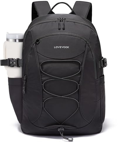 LOVEVOOK Mens Backpack with Giant Tumbler Holder Pocket,18 Inch Everyday Laptop Backpack Commuter Travel Work Computer Bag for Women,Waterproof Hiking College Teacher Back Pack Casual Daypack,Black