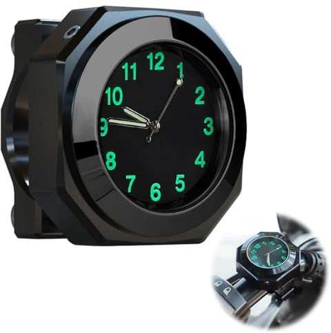 shirylzee Luminous Motorcycle Handlebar Watch Waterproof Motorbike Handlebar Quartz Clock for 22-28mm Handlebars, 3.3cm Diameter (Black)