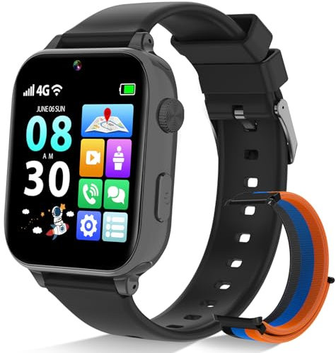 Alutoria 4G Reloj Inteligente Niño, Smartwatch Niños con GPS, Videollamadas, Chat de Voz, SOS, Modo Clase, WiFi, Juegos, Cámara, Reloj Niños Regalo para Niñas niños 4-12 años Regalo (Negro)