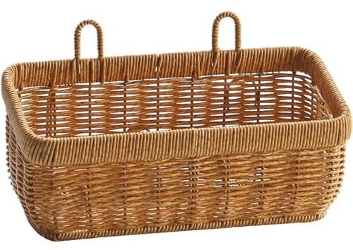 SMELEYOU Hängande korg 28 x 13 cm miljövänlig plastimitation rotting väggkorg vattentät gör-det-själv väggförvaring med förtjockad ram botten för förvaring och dekor