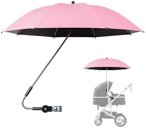 Barnvagnsparasol, 50+ UV barnvagnsparasoll med justerbar fästklämma, 360° justerbart barnvagnsparaply, babysolparaply för barnvagn, kläm-på barnvagnar paraplyer för barnvagn, strandstol