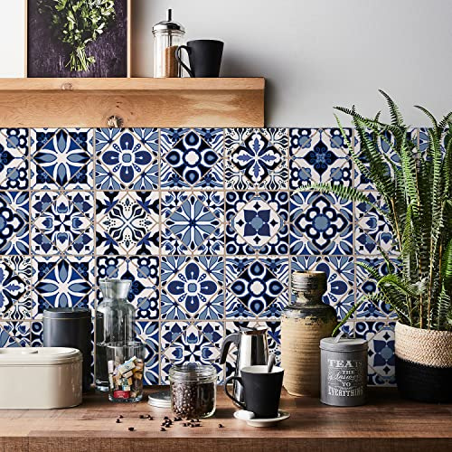Florint Fliesenaufkleber Mandala Marokko Kachelabziehbild Selbstklebend Wasserdichte Vintage Design Einfache Anwendung für Bad Küche Terrasse Tisch Kamin Treppe Dekorative Mosaik Wandfliesen Sticker