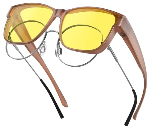 gesruny ㅤ Überzieh Nachtsichtbrille für Autofahrer-Nachtfahrbrille-Brillenträger-Polarisiert-Reduziert effektiv die Blendung von entgegenkommenden Scheinwerfern-HD Sichtglas,17