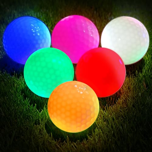 Pelotas de golf luminosas LED de PORFOYO, 6 unidades, multicolor, 42,6 mm, 45 g, perfectas para entrenamiento nocturno