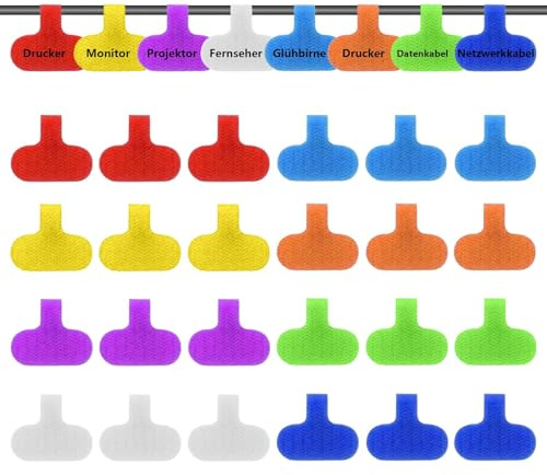 Funalix 24 Piezas Etiquetas de Cable Multicolor, Etiquetas para Cables Reutilizables, para Organizar e Identificar Cables de Electrónicos, Computadoras y Oficina