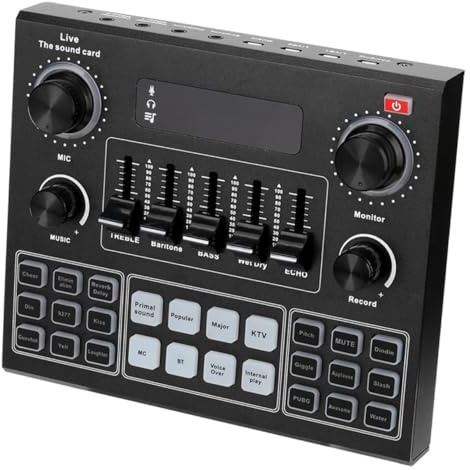 Toyvian Tarjeta De Sonido Portátil Mezcla Audio Con Distorsionador De Voz Para Móvil y Ordenador Dsp Batería De Graves y Eco Compatible Teléfono y Pc