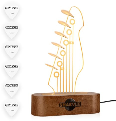 Shaevle Support de médiators lumineux avec 6 médiators, support d'affichage LED en forme de tête de tête – Cadeau de musique pour les amateurs de guitare