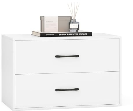 COSTWAY Wooden Chest of Drawers, Stackable 2-Drawer Dresser Storage Cabinet, Freestanding Bedside Chest Cupboard Organiser Unit for Bedroom, Living Room, Closet and Hallway, 60x34x38cm (White)