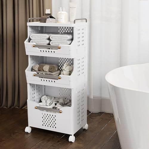 WYmaioyis Carrello a rotelle a 3 livelli con piano del tavolo, pieghevole, per cucina, bagno, ufficio, aula