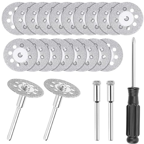 Junchamp 22mm Diamond Cutting Discs for Rotary Tools, 20 Pack, 3mm Mandrels | For Glass, Tile, Ceramic, Stone, Marble and Gemstones