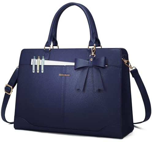 RAINSMORE Bolso Universidad Mujer Grande Impermeable Bolso portatil Mujer 15,6 Pulgadas PU Cuero Trabajo Shopper Tote Bag para Oficina Azul