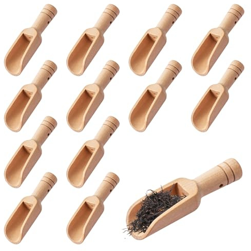 Wooden Scoop, 12 Pcs Set of Pure Natural Wooden Scoops for Bath Salts, Small Wooden Spoons,Suitable for Salt Shakers, Honey Pots, Condiment Jars and Coffee Grinders, Ideal for Kitchens, Bathrooms, Bak