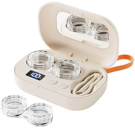 Ultrasonic Contact Lens Cleaner Rechargeable Eye Contact Cleaner with Vanity Mirror Compact Contact Lens Cleaner with Two Cleaning Modes Fits Hard, Soft, Multicolor Contact Lens