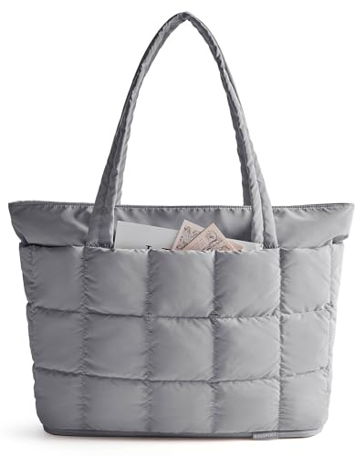 bagsmart handväska dam expanderbar, puffer reseväska vattentät arbetsväska klinikväska sportväska, puffy tote bag handbagage med dragkedja för flygplan resa shopping, M, Utility