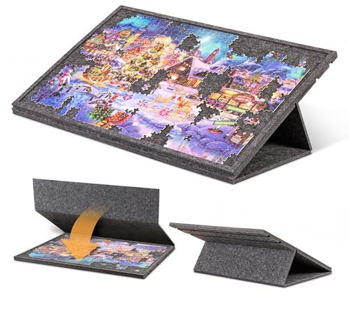 Jigpal Neigbare Puzzle-Platte für 1000 Teile, mit 2-in-1-Ständer und Abdeckplatte, Puzzle-Tisch mit 3-stufiger Neigungsverstellung, mit 6 farbigen Schubladen (Without Trays)
