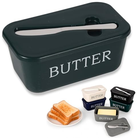 Mantequillera Verde Oscuro,Caja Mantequilla Plástico con Tapa,Cuchillo Integrado,Lavavajillas,Nevera,Orden Cocina Desayuno Mesa Buffet Mesa Cocina Casa Jardín Fiesta Recepción Picnic Barbacoa
