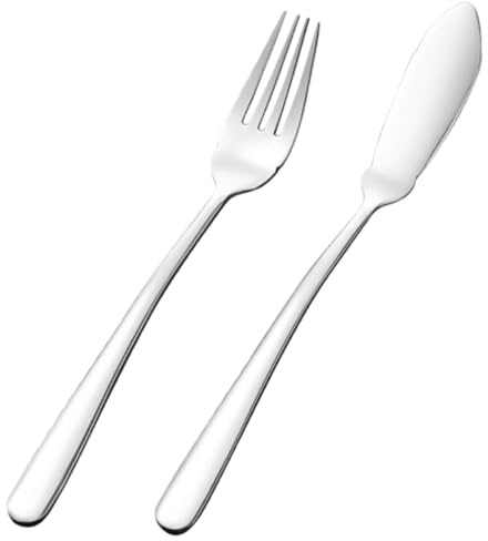 CANIGHT Juego de Cubiertos para Pescado Utensilios de Cocina Acero Inoxidable 2 Piezas Cuchillo y Tenedor de Mesa, Vajilla Occidental para Restaurante y Hogar para Cenas y Buffets