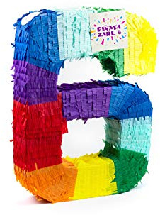 Trendario Pinata Zahl 6 - mehrfarbig - ungefüllt - Ideal zum Befüllen mit Süßigkeiten und Geschenken - Piñata für Kindergeburtstag Spiel, Geschenkidee, Party, Hochzeit