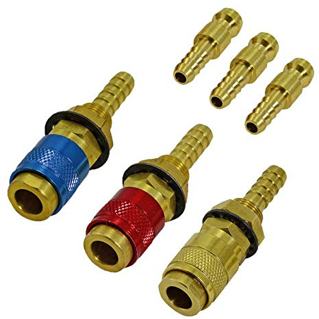 RIVERWELD Argon-Schnellkupplung Schlauchverbinder rot/blau/gold | für QQ300 PTA DB SR WP 17 18 26 WIG-Schweißbrenner 3er-Set