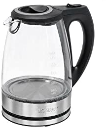 Bouilloire electriques - Bouilloire électrique - Bouilloire en Verre - Bomann - WKS6032CB-NOIR Bouilloire 1,7 Litre - Chrome - Base à 360° - 2200 Watts