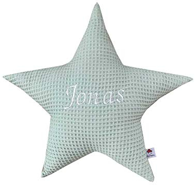 Glückspilz Dekokissen Kuschelkissen I Stern I Kissen mit Namen personalisiert I Geschenk zu Geburt, Geburtstag, Weihnachten (Mint Waffelpique)