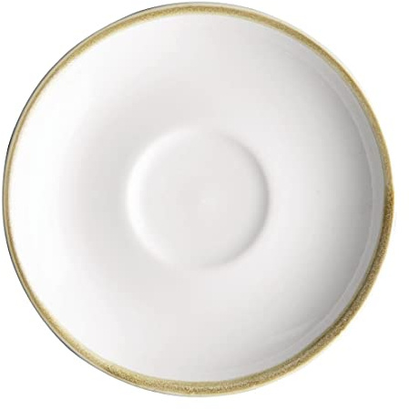 Olympia Kiln Commercial Porcelain Cup Saucer 160mm, White, Pack of, 160 mm | Dishwasher safe with a reactive glaze for a rustic look. Features a central well to prevent cup slips and catch spills.
