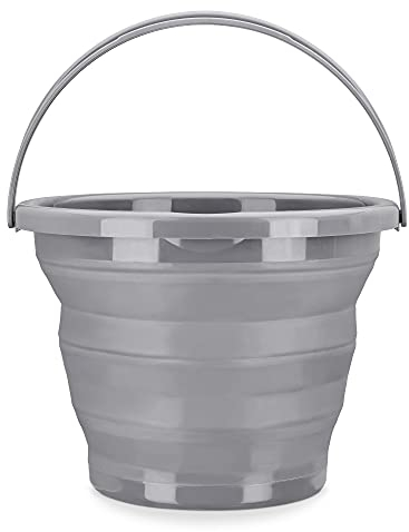 Navaris Secchio Pieghevole 10 Litri in Silicone - Secchiello Richiudibile 10l per Pulizie Bucato Campeggio Pesca - Secchio Portatile Acqua - Grigio Chiaro