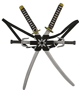 6-teiliges Ninja Katana Set mit Doppelschwert Dolchen Wurfstern und Rückenhalterung