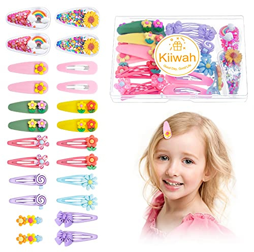 24pcs Girls Snap Hair Clips, Non-Slip Kids Hair Barrettes Colourful Baby Hair Accessories for Toddlers