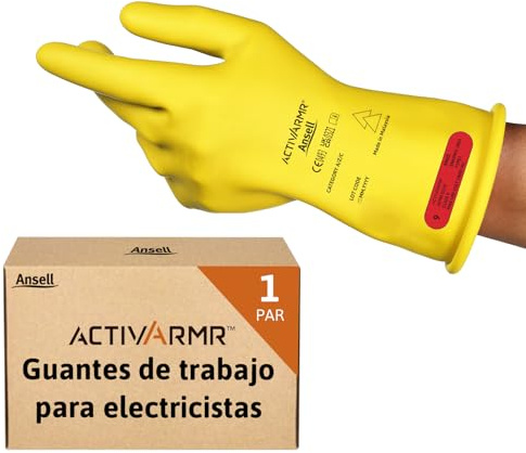 Ansell ActivArmr Guantes Aislantes Dieléctricos, Protección Eléctrica Class 0 (Tensión 1000V), Trabajos con Electricidad, Látex de Caucho Natural, 28cm, Amarillo, Talla L (1 Par)