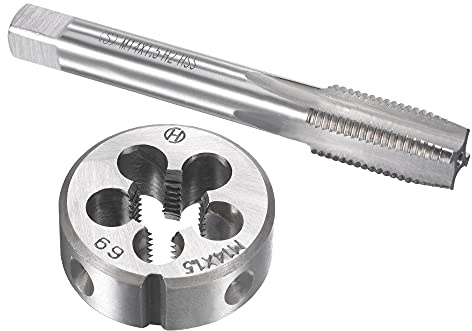 sourcing map M14x1.5 mm metrisches Gewindebohrer- und Schneideisen-Set, Maschinengewindebohrer mit rundem Gewindeschneideisen, Schrauben, Gewinde-Reparatur