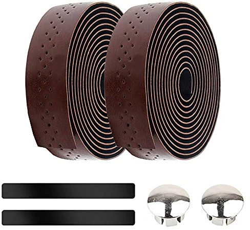 ETOPARS Brown Bicycle Handlebar Tape Cycling Road Bike Handlebar Tape Leather Handle Bar Grip Wrap Tapes Comfort Non Slip Breathable Anti Shock With Bar End Plug