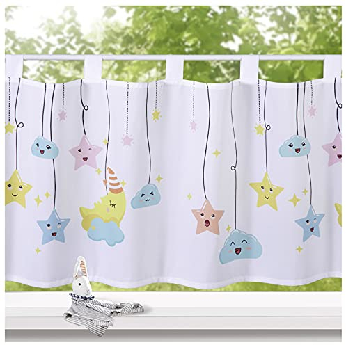 heimtexland ® Cortina opaca para habitación infantil (45 x 120 cm), diseño de nubes y luna