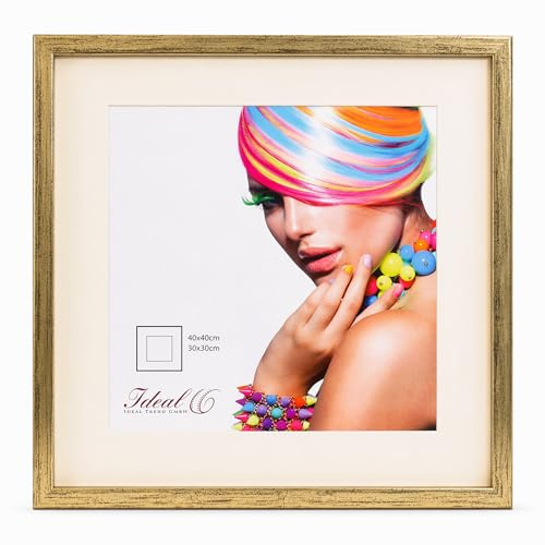 IDEAL TREND 3D Objektrahmen Holz Bilderrahmen quadratisch Wanddeko Collage Poster Fot Rahmen: Farbe: Gold-Antik | Format: 40x40