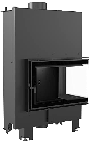 KRATKI MBM Holzkamin mit Warmwasserbereiter Wärmetauscher BImSchV 2 konform 12 kW Thermischer Wirkungsgrad 85% Stahl Schwarze Thermotec-Auskleidung Rechte Seitenverglasung 122 x 78 cm