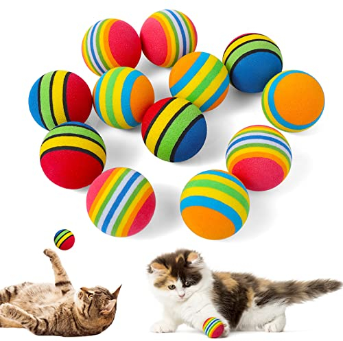 TIESOME Regenbogen Katzenball, 12 Stück 3.5 cm weicher katzenspielzeug Interaktives Kätzchen Spielzeug Regenbogen Katzenbälle Bunte Schaumstoffbälle für Haustiere,Spielendes Kau-Übungsspielzeug