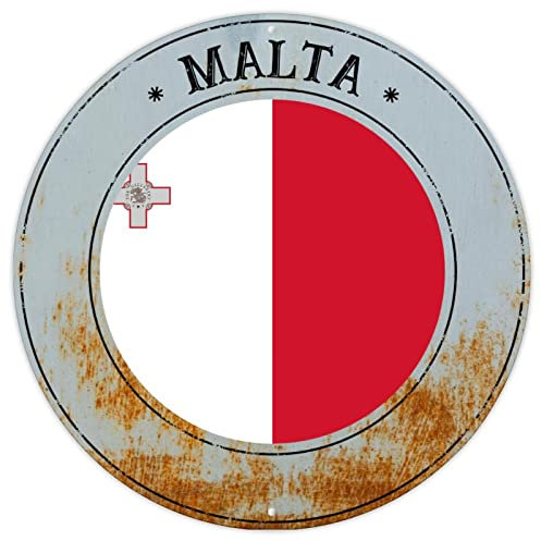 Malta Targa da parete in metallo con bandiera nazionale di Malta, retro in alluminio, segno di souvenir del paese, segno rotondo in metallo di qualità, per portico anteriore, lavanderia, 30,5 x 30,5