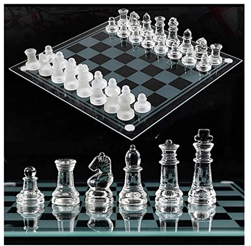 Zhangqiying Schachspiel: Schachbrett und Figuren aus Glas, für Kinder und Erwachsene, inkl. 32 Glasfiguren, geeignet für alle Altersgruppen