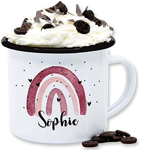 Emaille Tasse Blechtasse - Boho Regenbogen I Boho Rainbow - 300 ml - Weiß Schwarz - einschulung tassen custom mug name kita kaffeetasse becher kindergarten kaffeetassen bedrucken bohemian