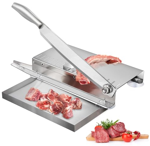 Meat Slicer Bone Cutter 20in，Manual Ribs Chopper for Chicken Fish or Beef，Stainless Steel Frozen Meat Slicer with Food Tray