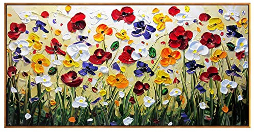 Gemälde Abstrakt, Moderne Abstrakte, Farbenfrohe Textur, Blühende Blumen, Graspflanzen, Kunstwerk, Rahmenlose Ölgemälde Auf Leinwand, Wandkunst Für Wohnzimmer, Schlafzimmer, Büro, Heimdekorat