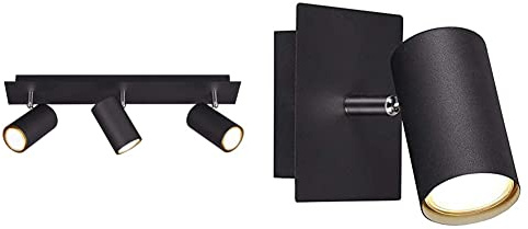 Trio Leuchten Deckenleuchte Marley 802400332, Metall Schwarz matt, Spotbalken 3-flammig, exkl. 1 x GU10 & Wandspot Marley 802400132, Metall Schwarz matt, Wandspot 1-flammig, exkl. 1 x GU10