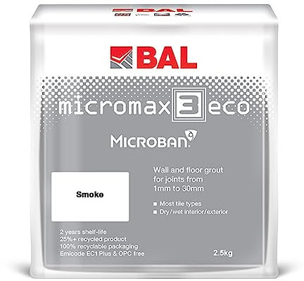 Bal Micromax3 Eco Grout Wall & Floor Grout, Rapid Set, Antimicrobial, Suitable For Interior & Exterior 2.5KG Bag - Smoke