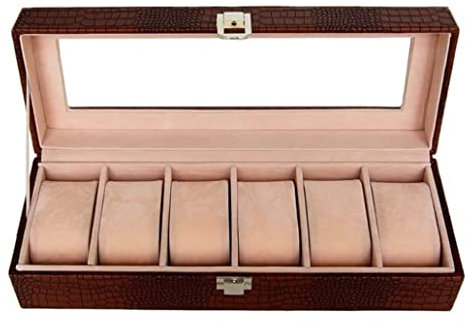 Uhrenkoffer Uhrenrolle Uhrenbox Uhrenschatulle Uhrenbox Aufbewahrungskoffer Leder Herrenuhr Display Organizer 6 Slots Mit Glasdeckel Abnehmbare Kissen Uhrenetui Uhren Aufbewahrungsbox ( Color : C )