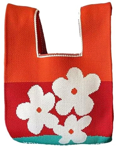 Anopo Kleine Knotentasche für Damen Gestrickte Tragetasche | Kompakte Strick Handgelenktasche mit Breitem Henkel für Alltag, Reise, Sommer & Strand