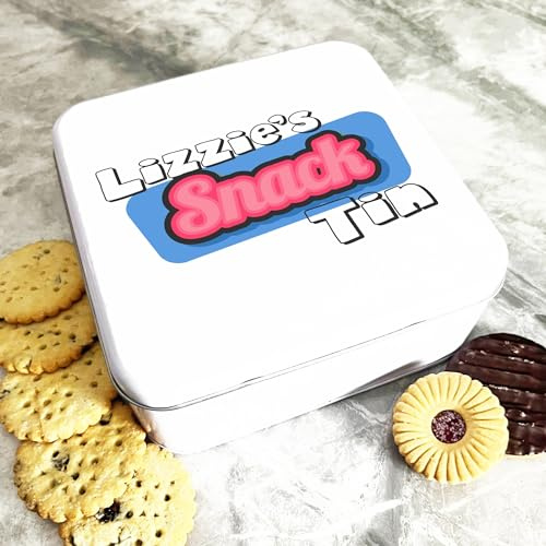 Square Colourful Retro Vintage Sweet Snacks Personalised Tin - Custom Gift For Her Or Him - Cake, Biscuit & Treat Storage