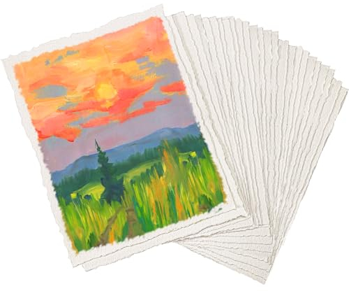 300GSM Büttenpapier, 20,3 x 15,2cm Aquarellpapier Handgeschöpftes Papier Blankopapier Zeichenpapier Dickes Baumwollpapier für Gemälde Einladungen Briefe Handwerke (25 Blätter)