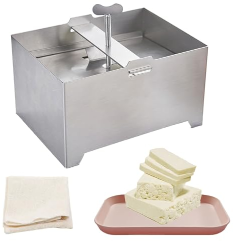 Tofu Press, Materiales de Prensa de Tofu de Acero Inoxidable en Kit para Hacer Tofu de Grado Alimenticio con Plato y Gasa para Cocina Restaurante fabricación de Tofu, 16 x 12 x 9 cm