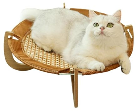 Afurl Rattan-Katzenbett, Katzen-Rattan-Matratze,Atmungsaktive Katzenkühlmatte aus natürlichem Rattan - Kratzfestes Katzenhochbett, Sommermatratze mit Holzsockel für Katzen, Welpen, Kätzchen